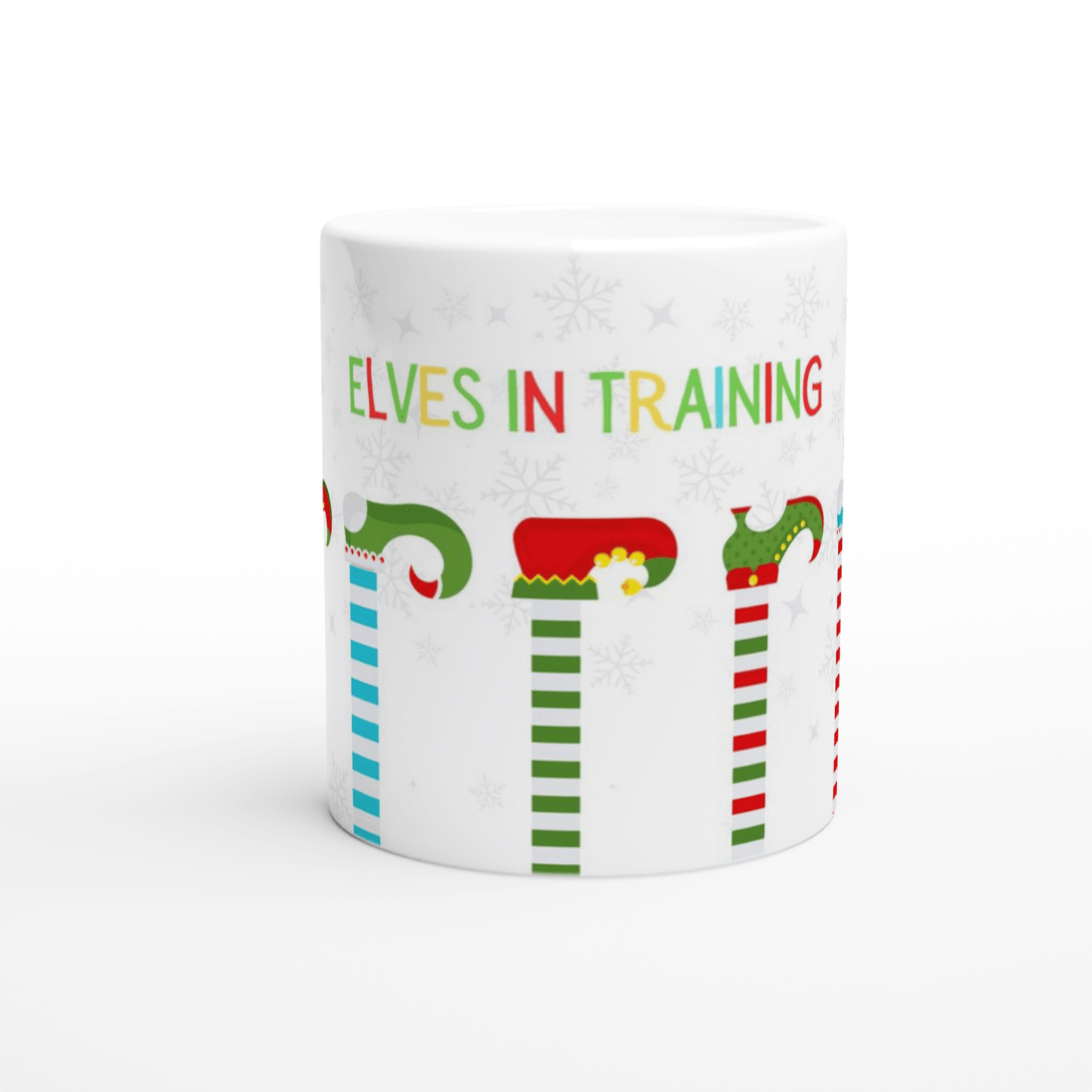 Mug with 'Elves in Training' text and Christmas-themed design