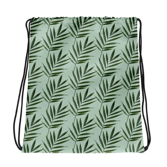 Drawstring bag with green leaf pattern