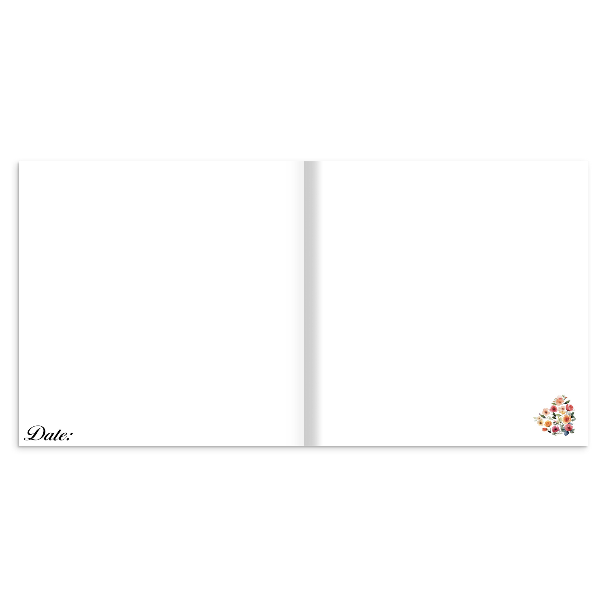 White pages with colorful floral design in the corner