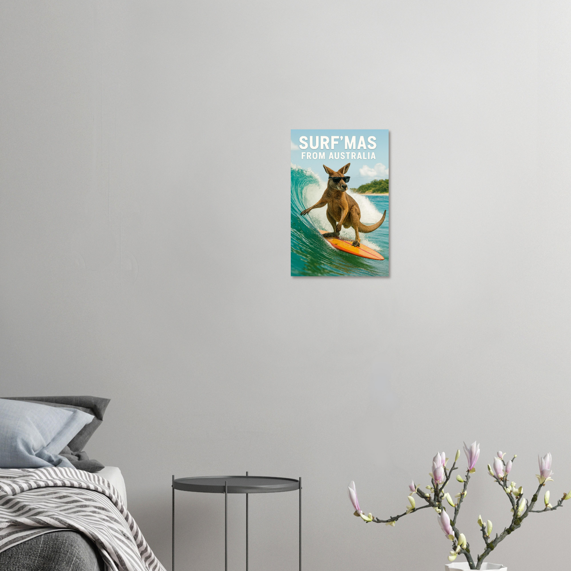 Poster of a kangaroo surfing 