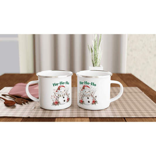 white mugs with Christmas designs Ho-Ho-Ho