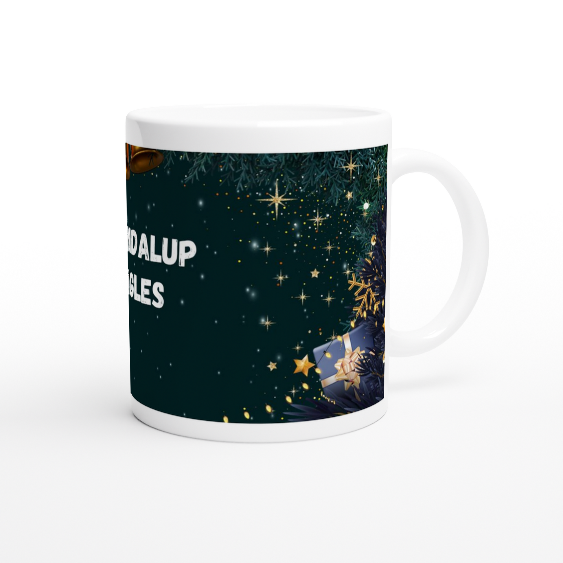 Mug with Christmas-themed design and text
