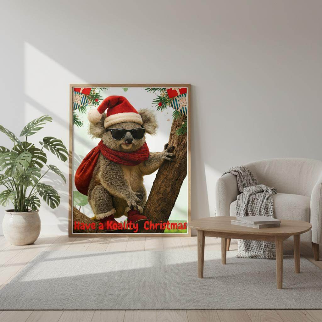  koala wearing a Santa hat