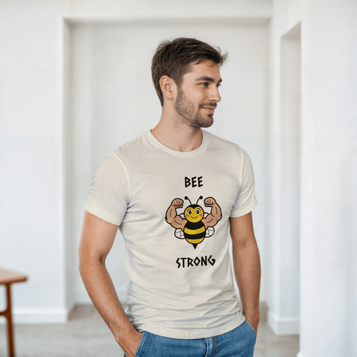  a t-shirt with a bee graphic and 'BEE STRONG' text