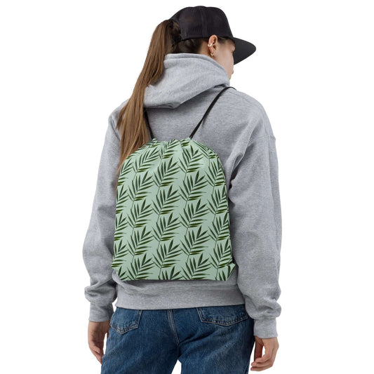 Green leaf-patterned backpack 