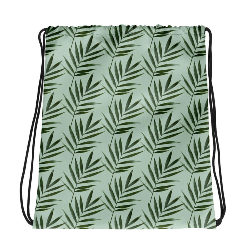 Drawstring bag with green leaf pattern 
