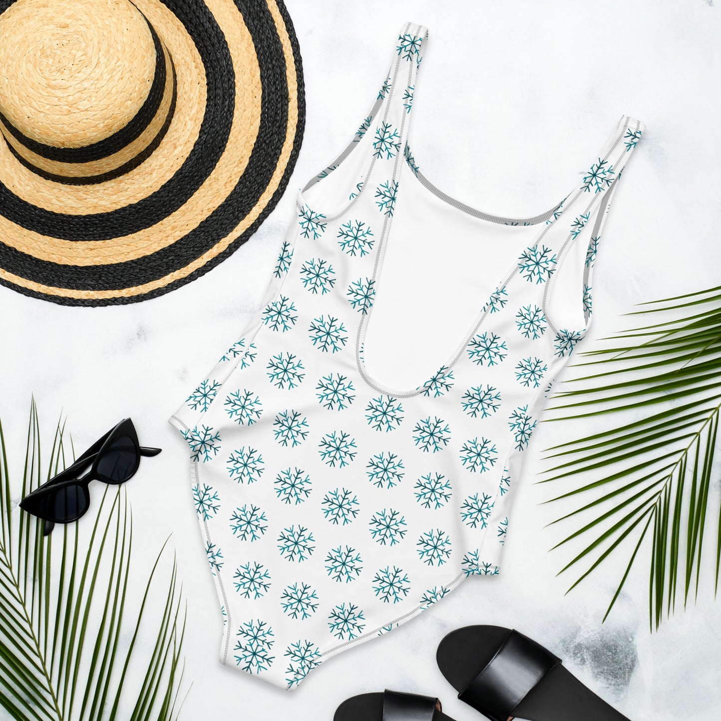 White tank top with blue snowflake pattern