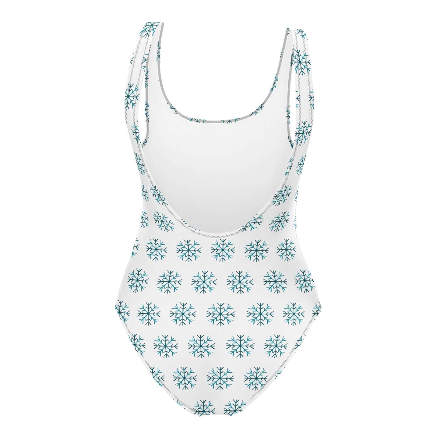 One-piece swimsuit with blue snowflake pattern