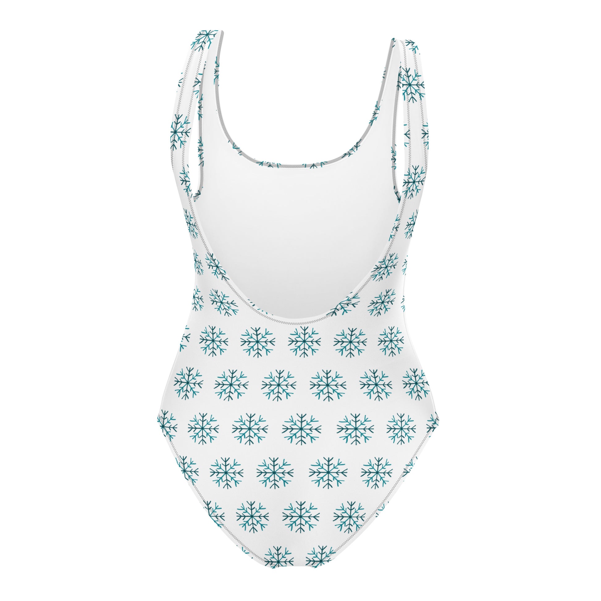 One-piece swimsuit with blue snowflake pattern