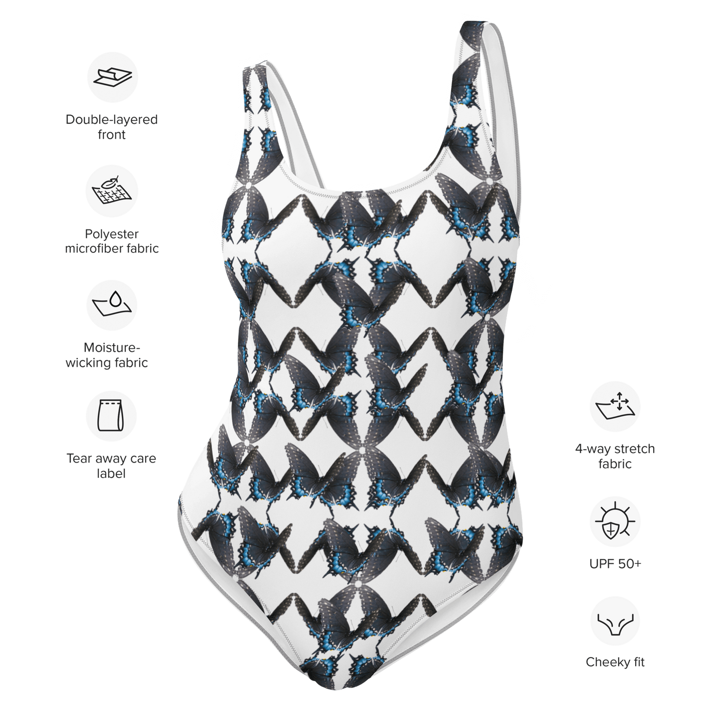 One-piece swimsuit with butterfly pattern
