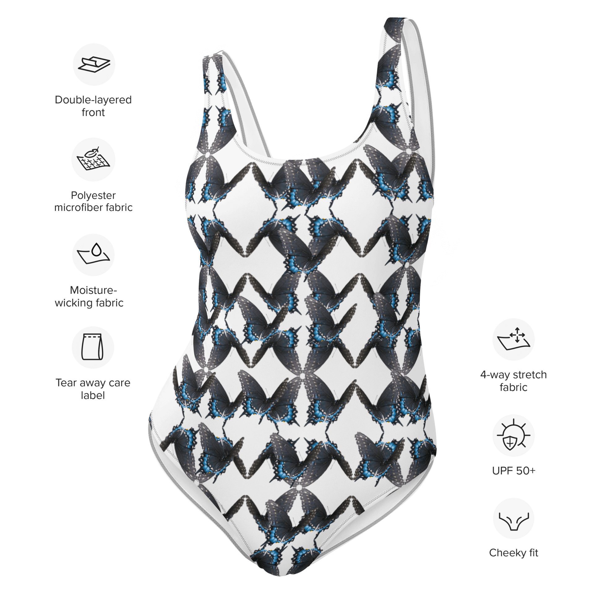 One-piece swimsuit with butterfly pattern