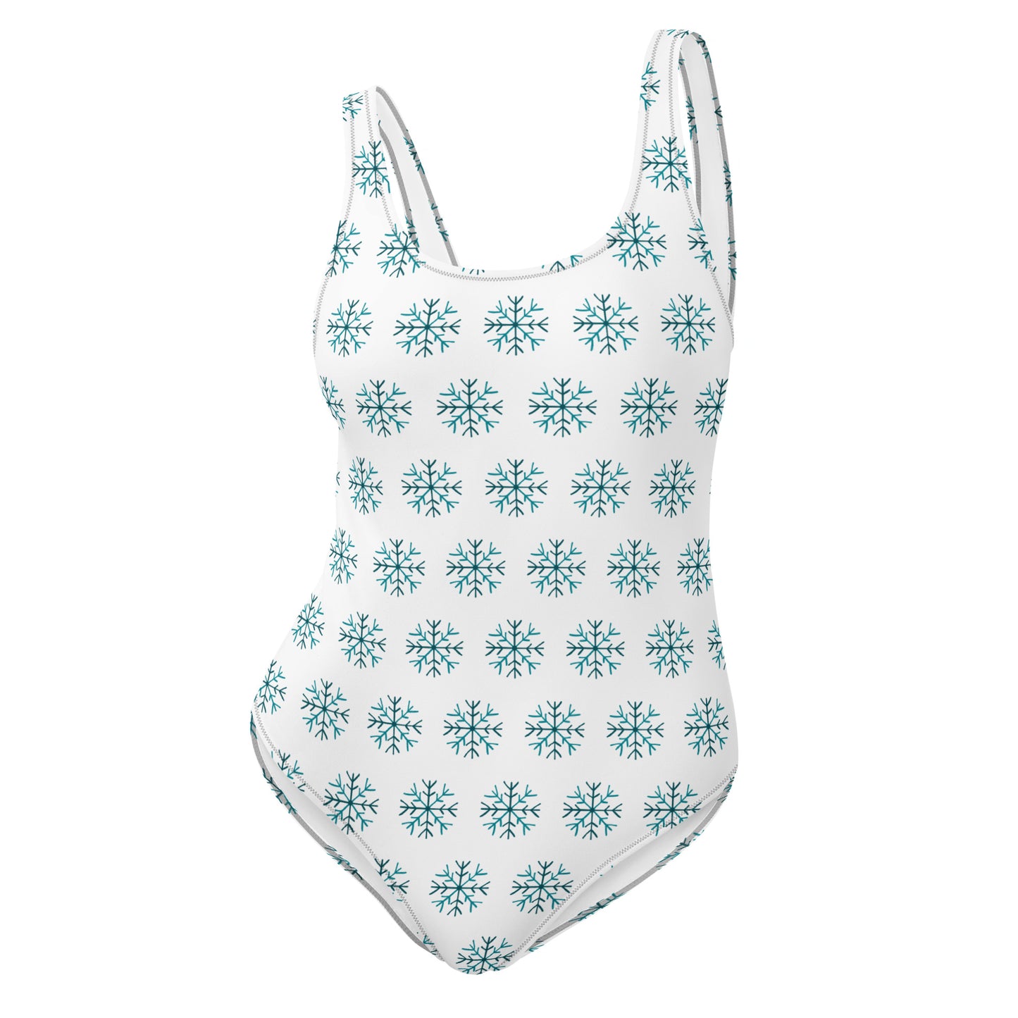 One-piece swimsuit with blue snowflake pattern