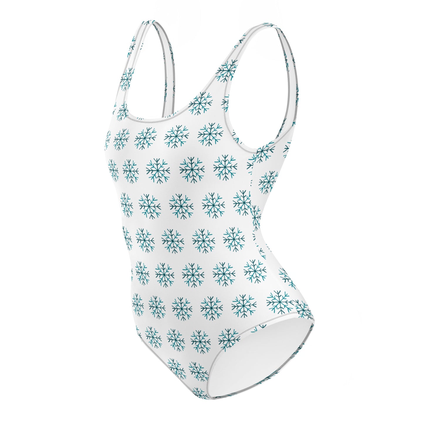 One-piece swimsuit with blue snowflake pattern