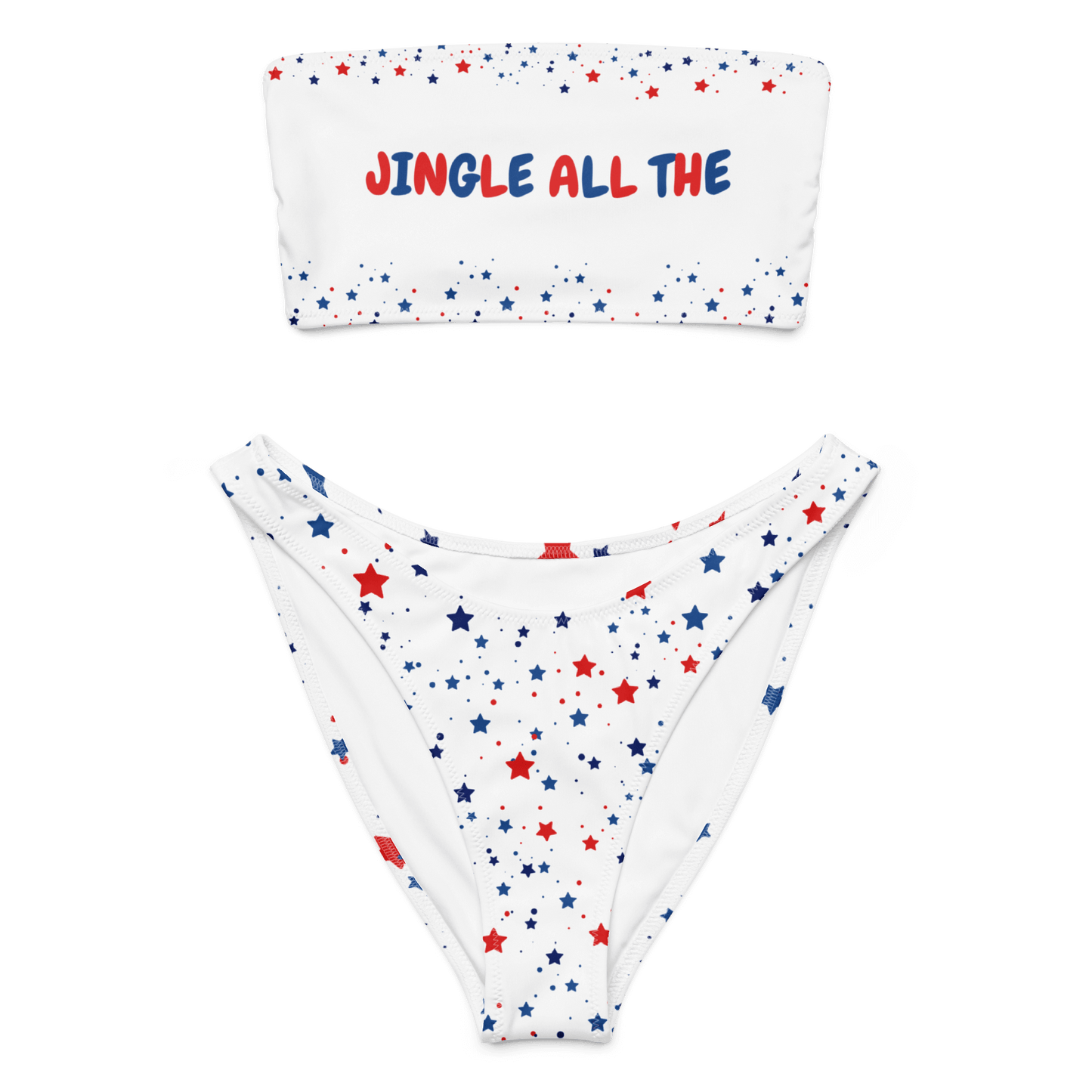 Bandeau Bikini set with 'Jingle All The' text and star pattern