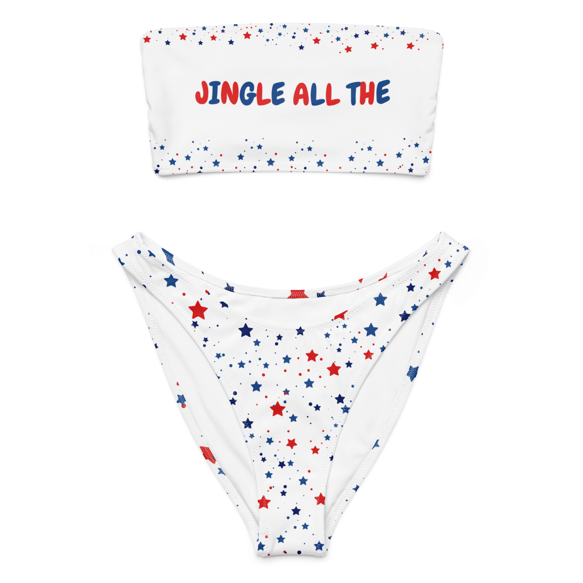 Bandeau Bikini set with 'Jingle All The' text and star pattern
