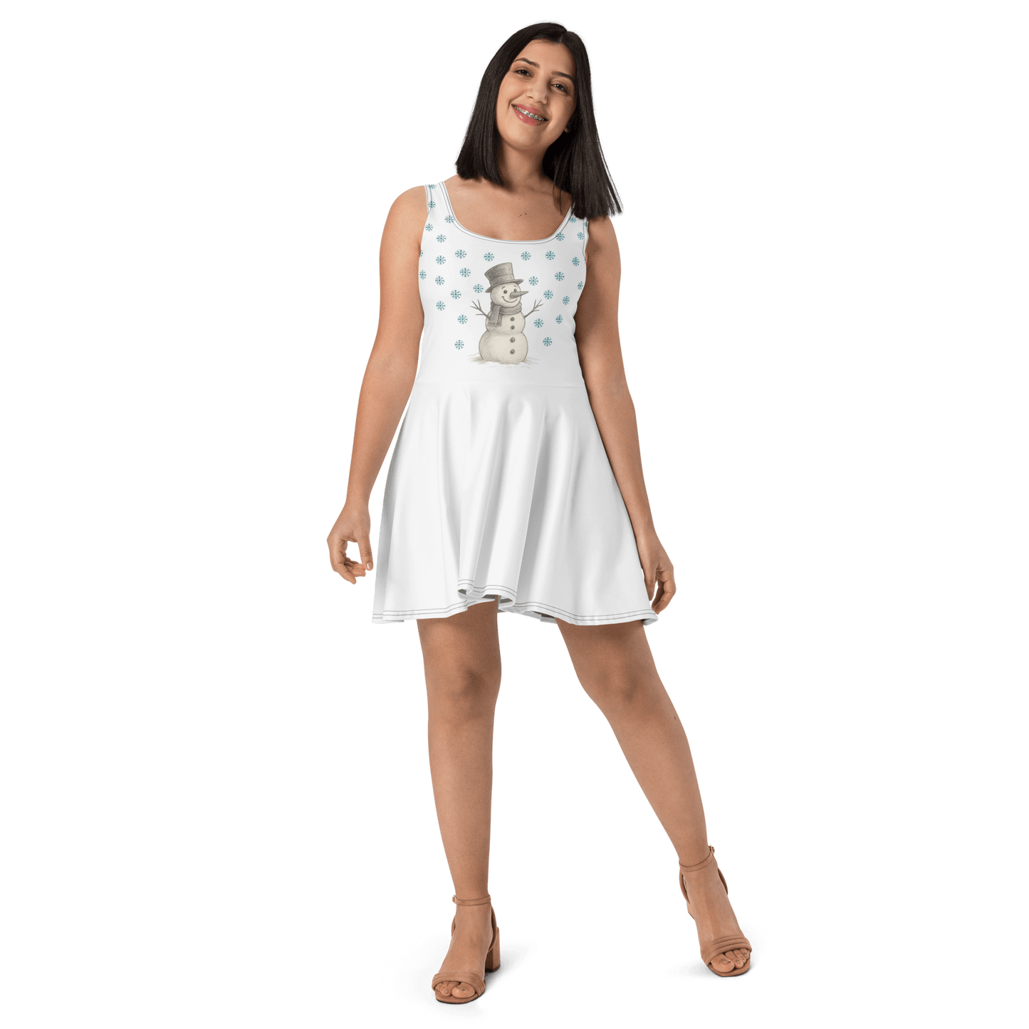  a white dress with a snowman design 