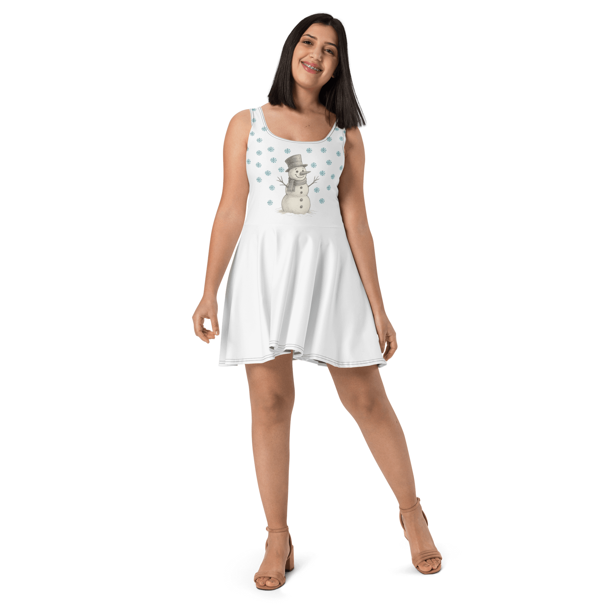  a white dress with a snowman design 