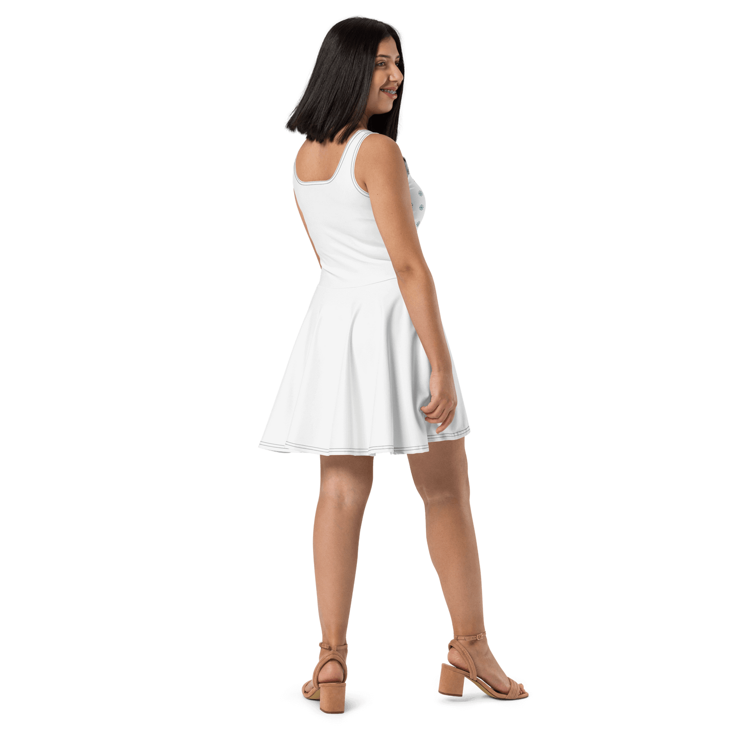 wearing a white dress