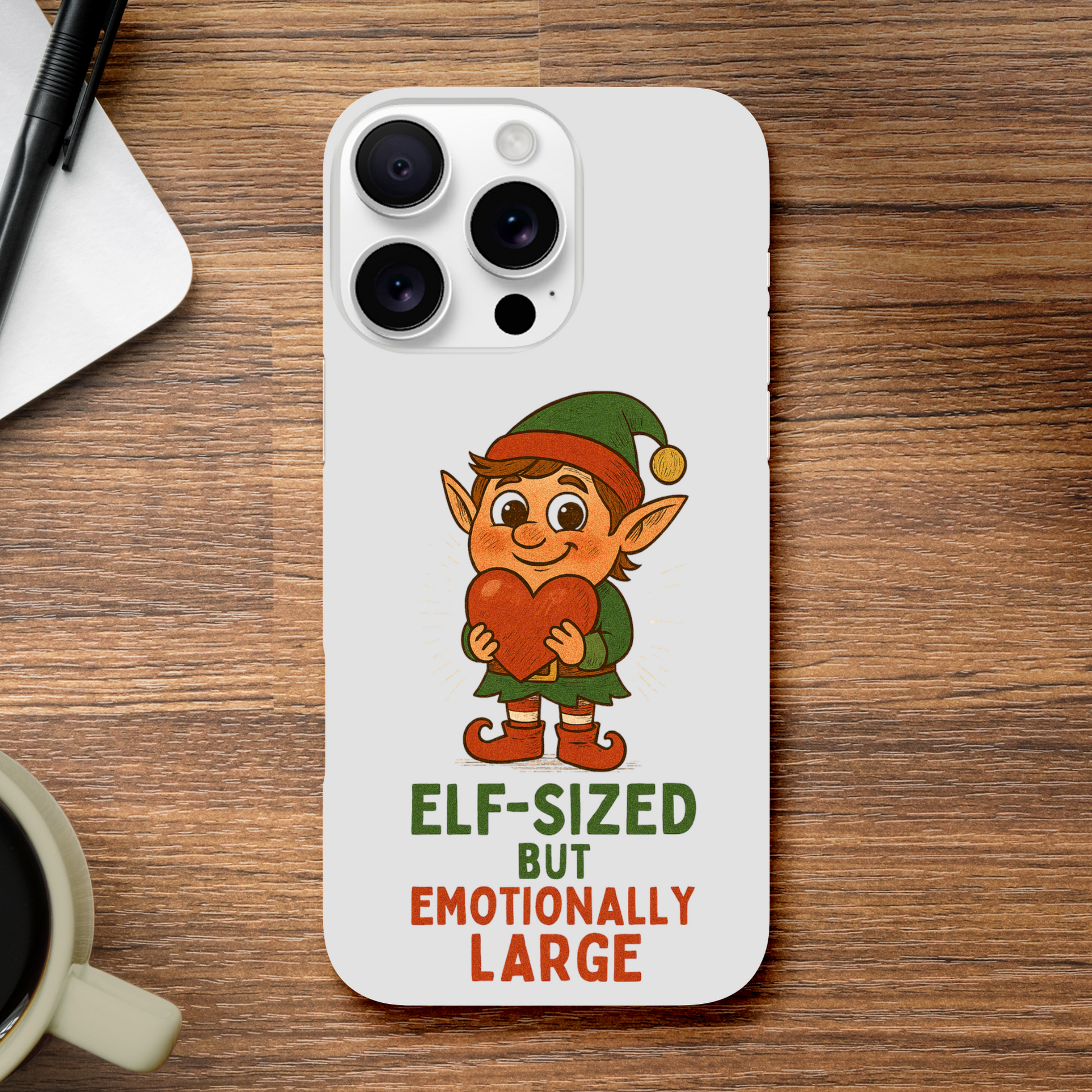 Phone case with elf design and text