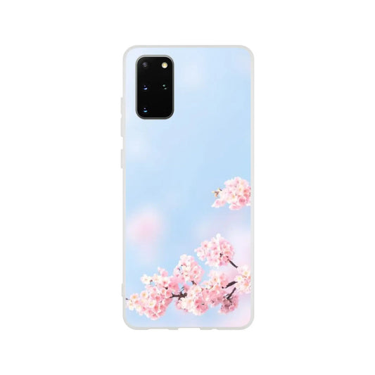 Phone case with cherry blossom design on a light blue background