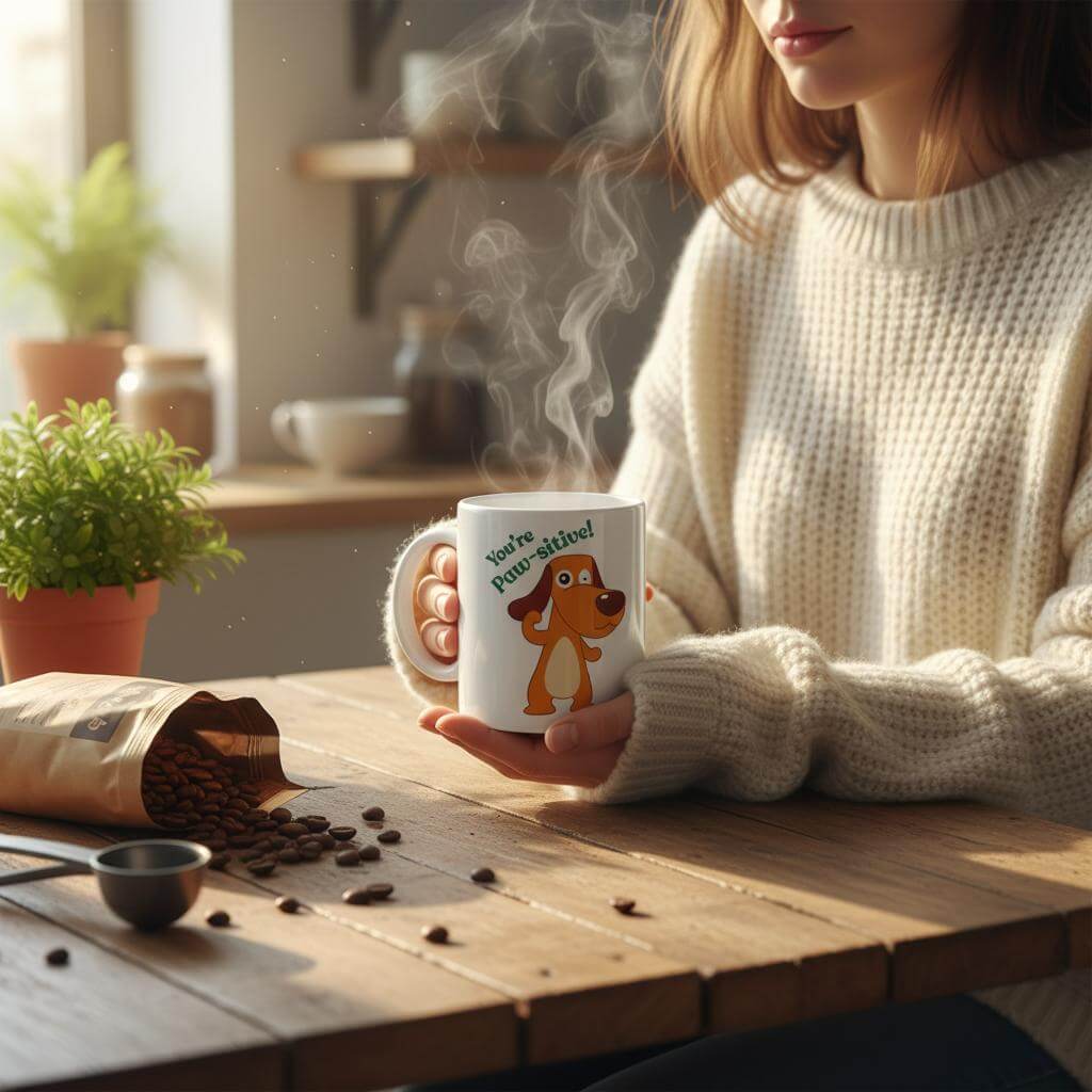  a mug with a cartoon dog design