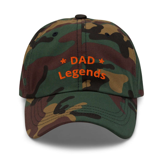 Camouflage cap with 'DAD Legends' text