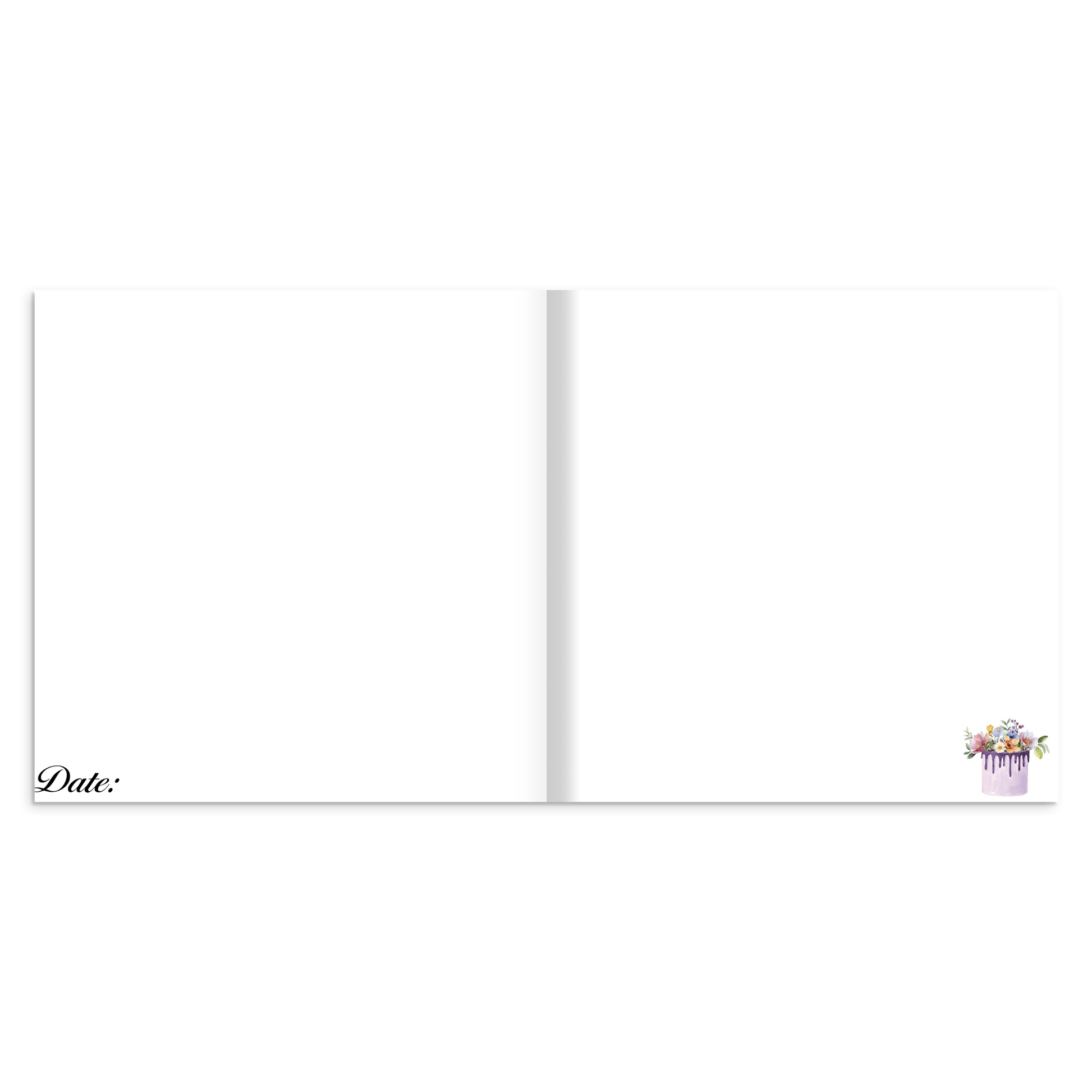White pages with a small illustration of a flower pot in the corner 