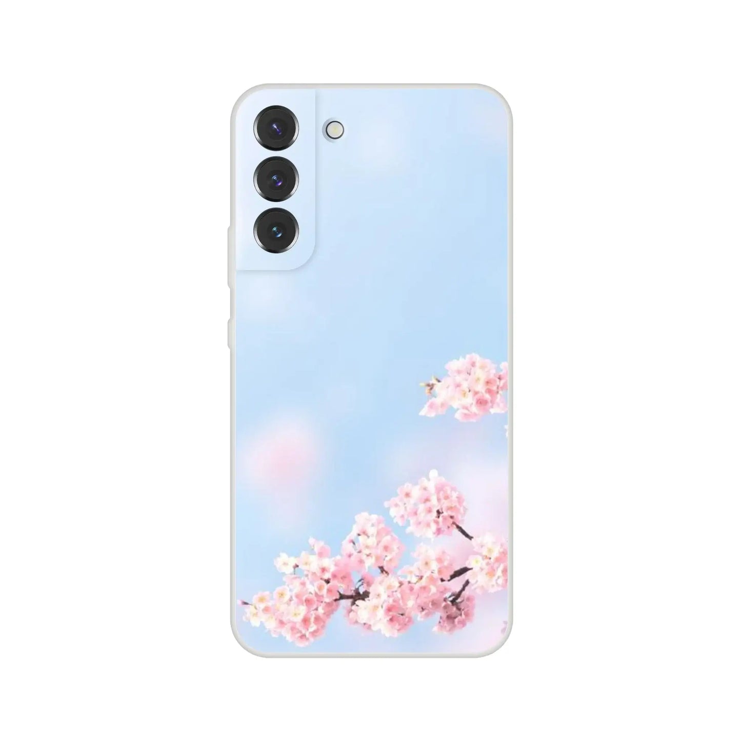 Phone case with cherry blossom design on a light blue background