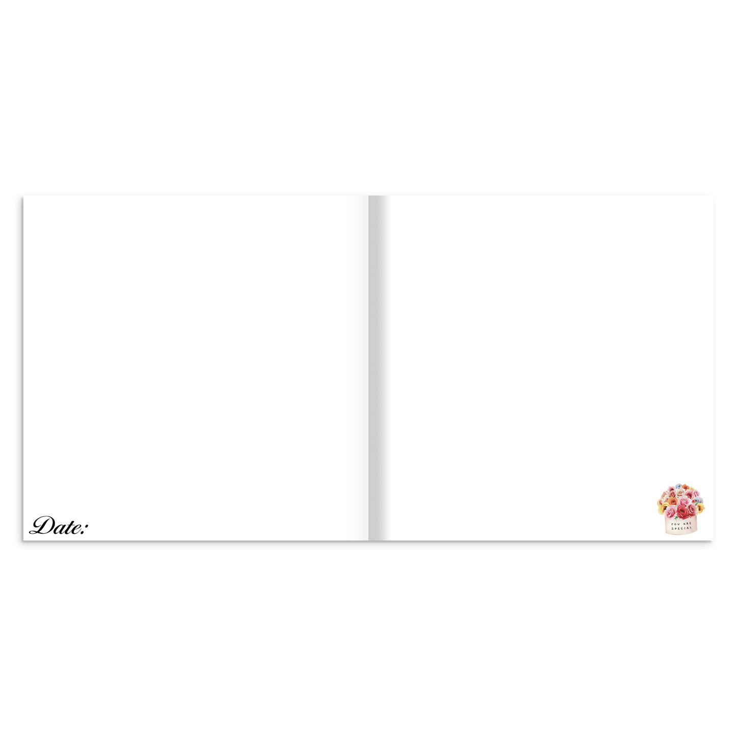 White pages with a small floral design in the corner