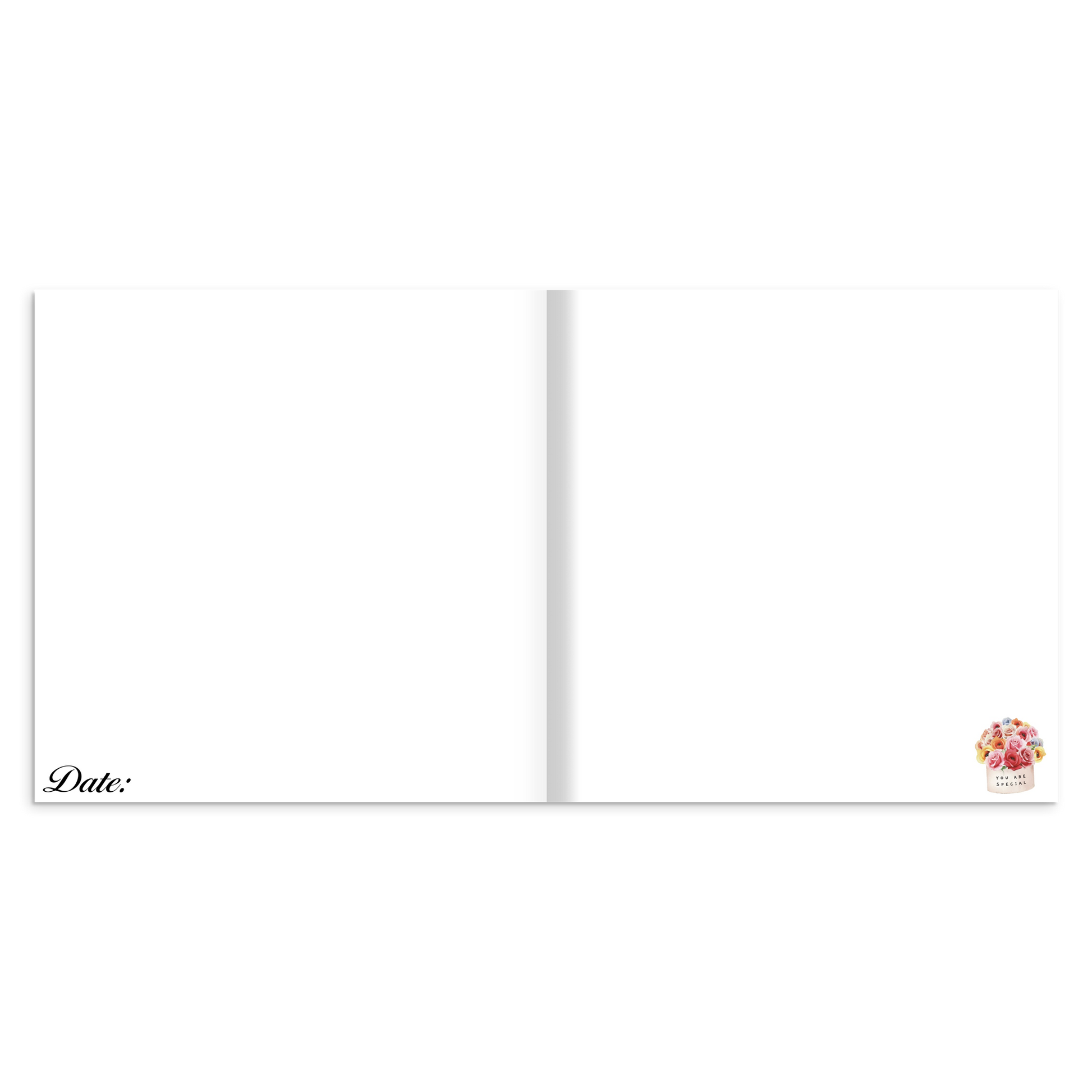 White pages with a small floral design in the corner