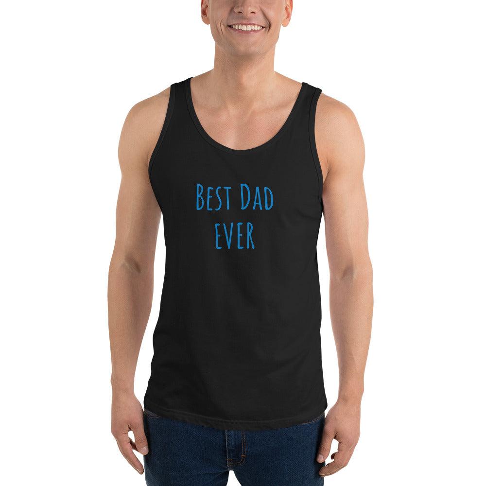 a black tank top with 'Best Dad Ever' text 